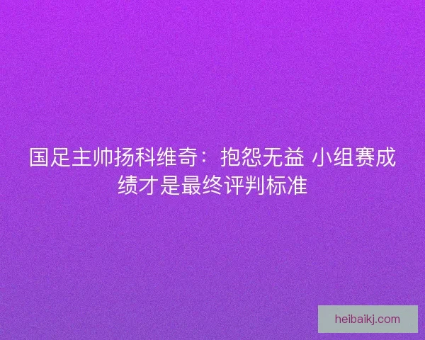 国足主帅扬科维奇：抱怨无益 小组赛成绩才是最终评判标准